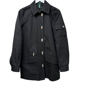 LAUREN RALPH LAUREN Black Jacket Small Womens Zip Toggle Logo Preppy Utility NWT